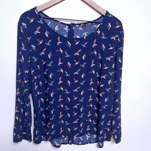 Allegra K Women's 3x Bird Rayon Button Back Long Sleeve Blouse Top